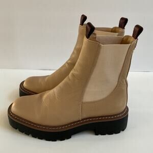 Sam Edelman Laguna Sesame Leather Chelsea Boots Sz 6.5 Lug Sole Moto Waterproof